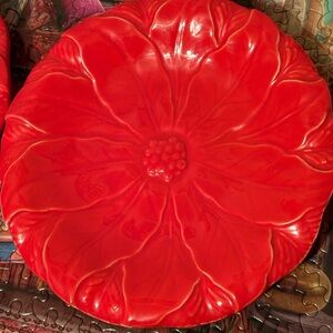 Pier 1 Red Poinsettia Dishes (2) Vintage